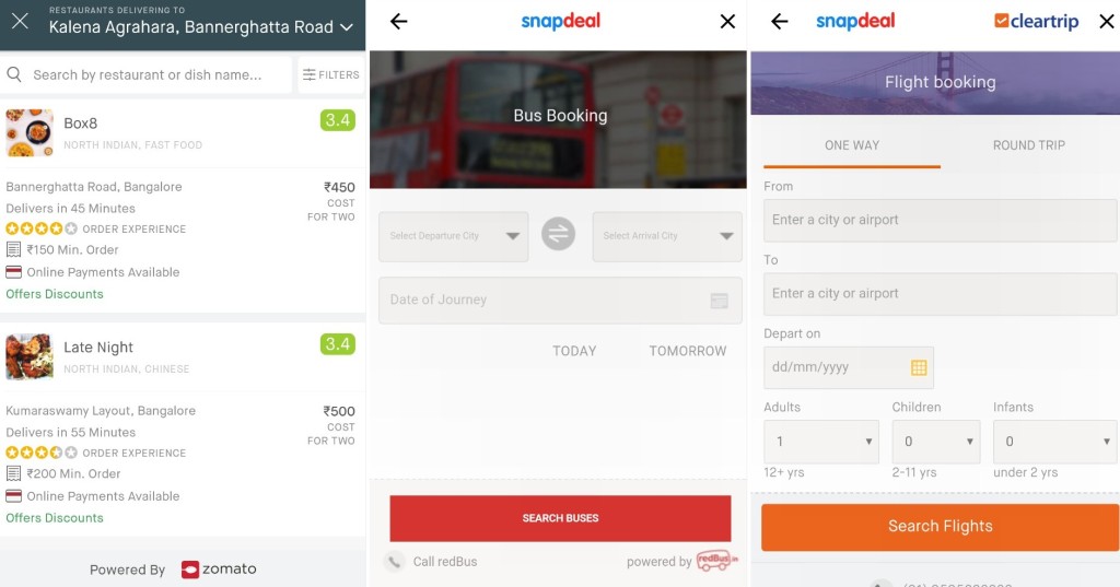 Snapdeal integrates with redbus, zomato and cleartrip