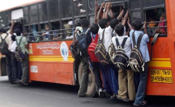overcrowded local bus
