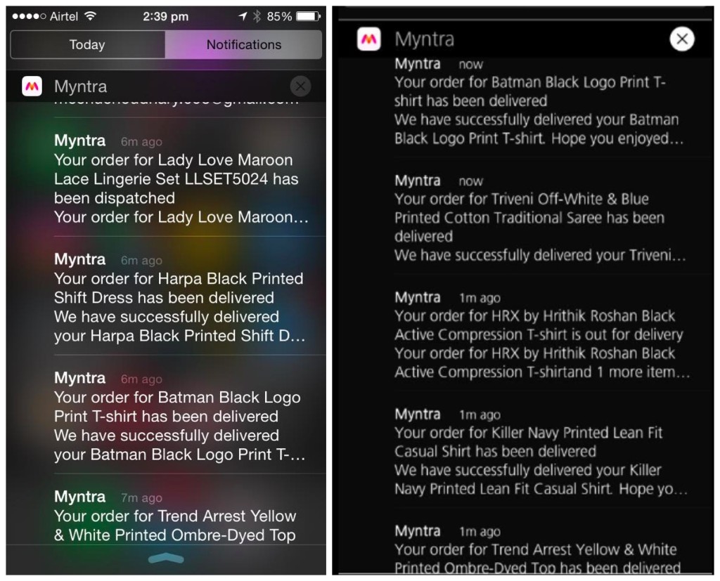 myntra notifications